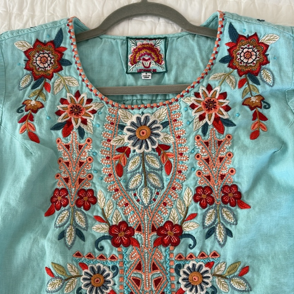 Embroidered Johnny Was dress turquoise small women’s - Picture 3 of 6